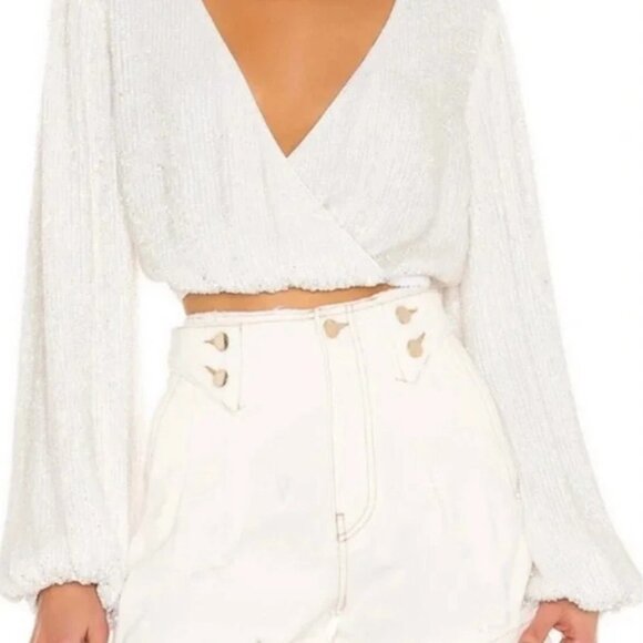 Retrofete Viva Moonglow White Sequin Wrap Top - Picture 5 of 16